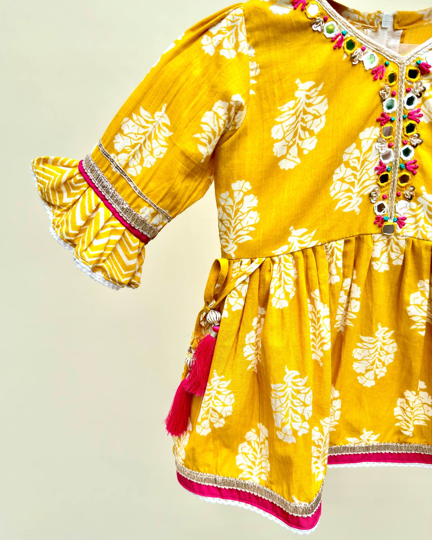 Traditional Printed Dhoti Salwae 2 Pec Set - Mustard