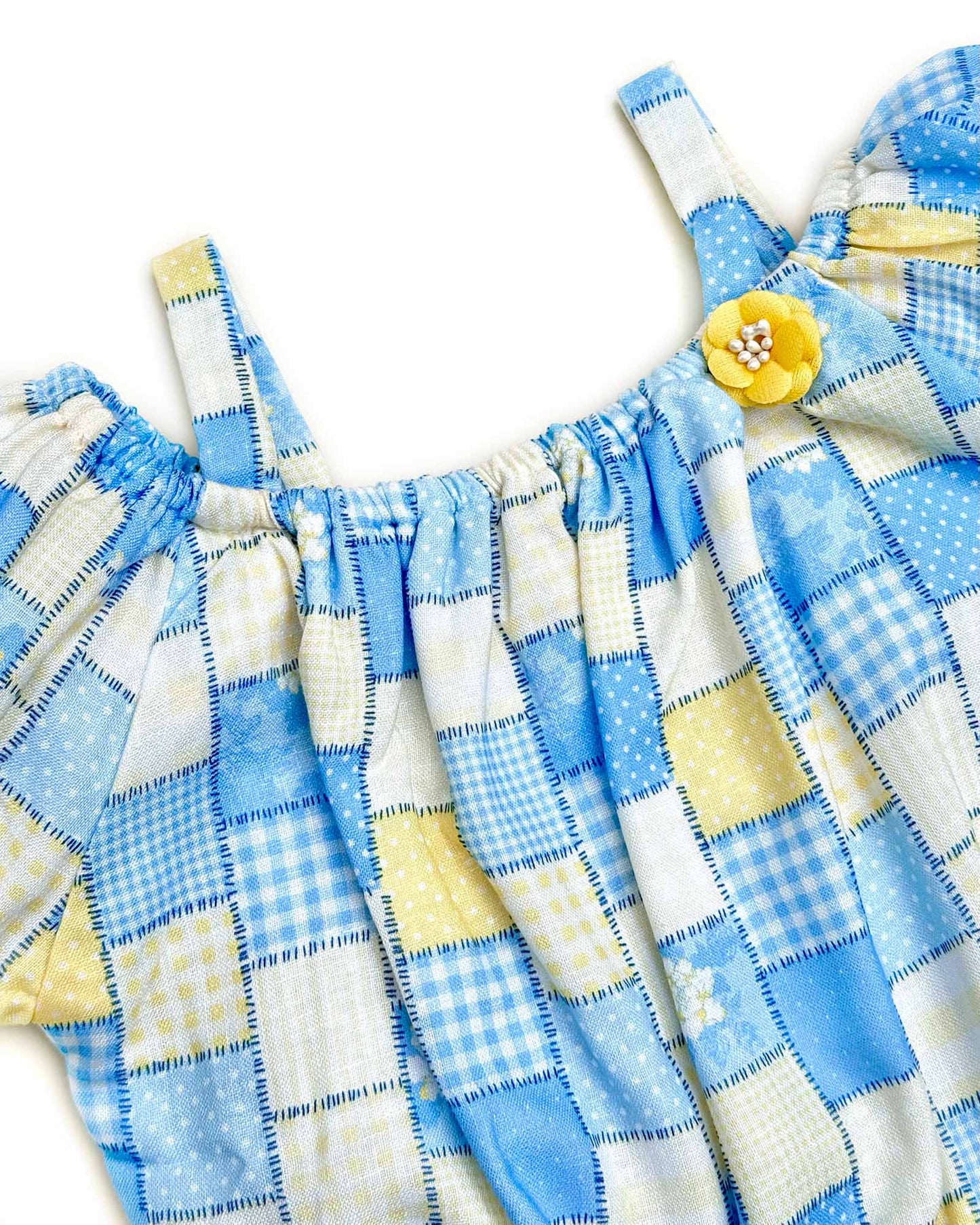 Girls Check Print Blouse and Shorts Set Dress - Yellow & Blue Check