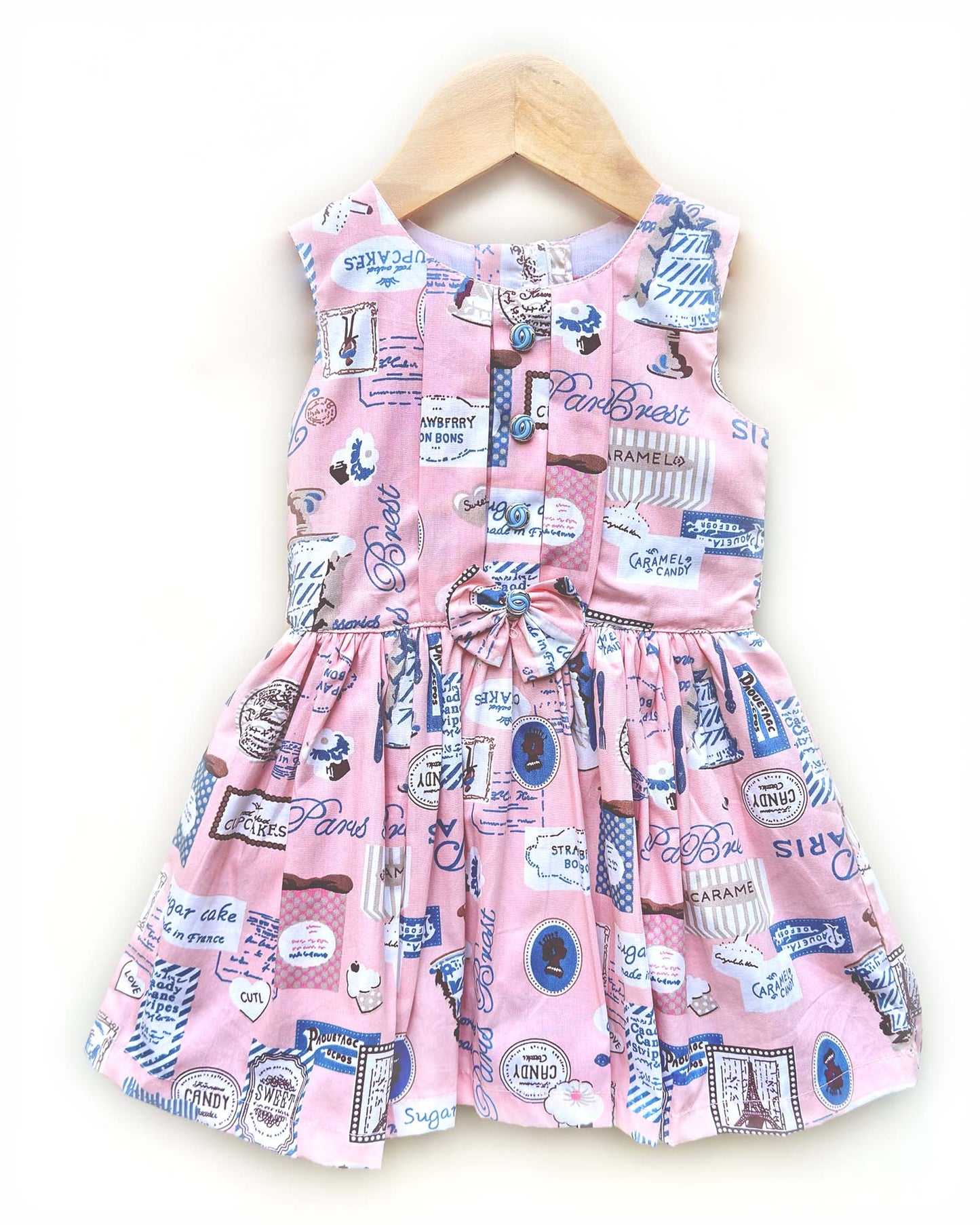 Café Paris Print Casual Dress With Bow Detail