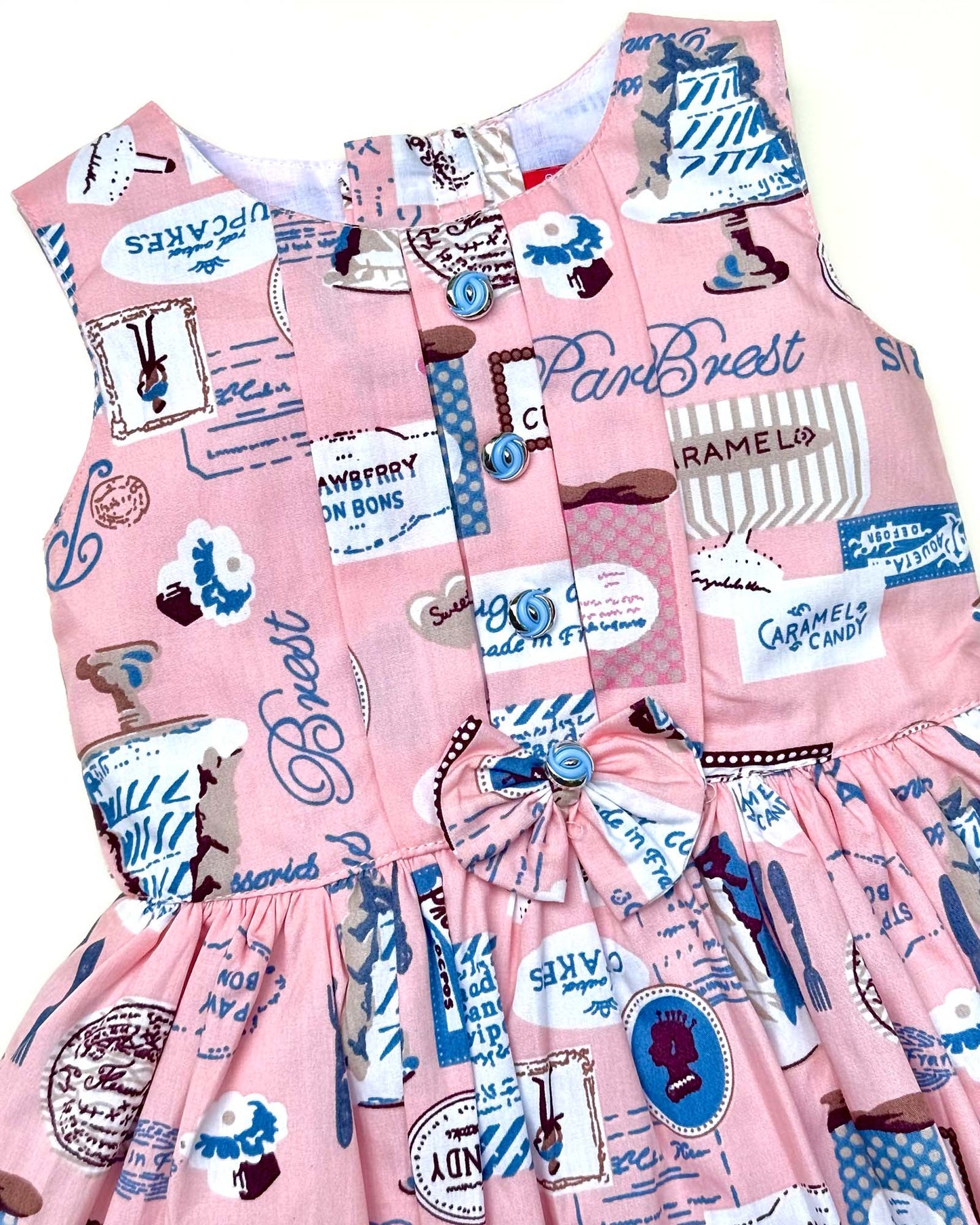 Café Paris Print Casual Dress With Bow Detail