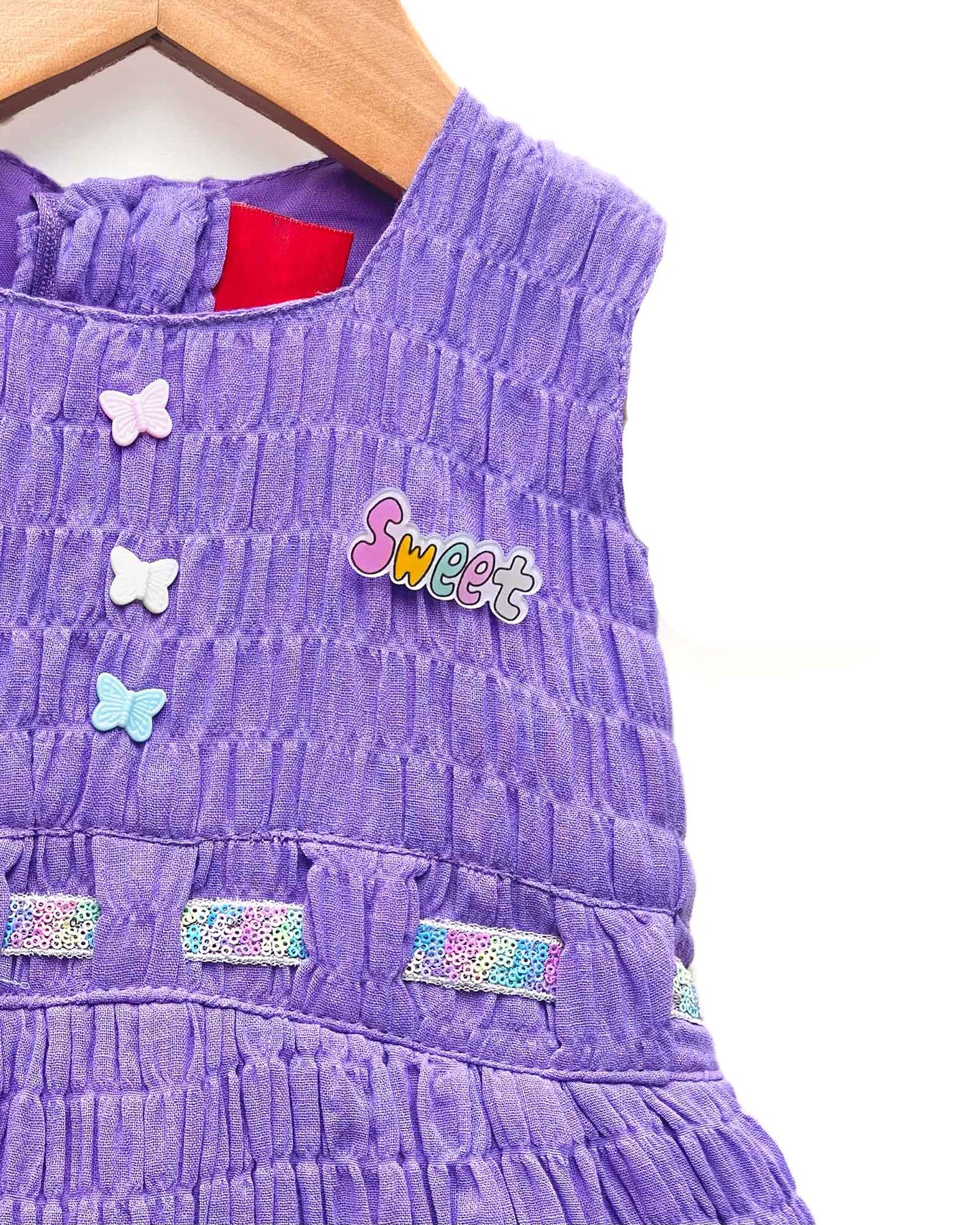 Crinkled Frock with Butterfly Button & Belt Detail
