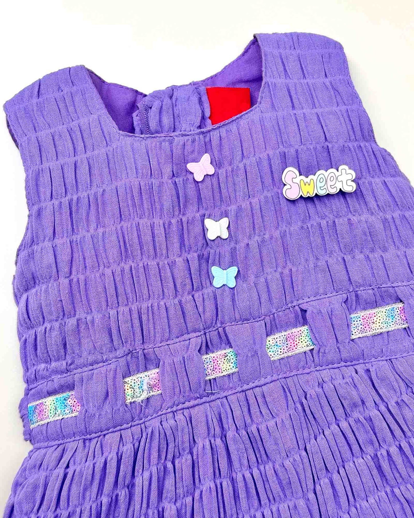 Crinkled Frock with Butterfly Button & Belt Detail