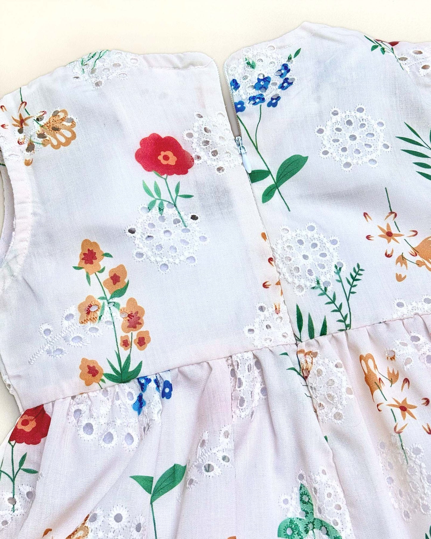 Girls Floral Print Chikankari Casual Dress
