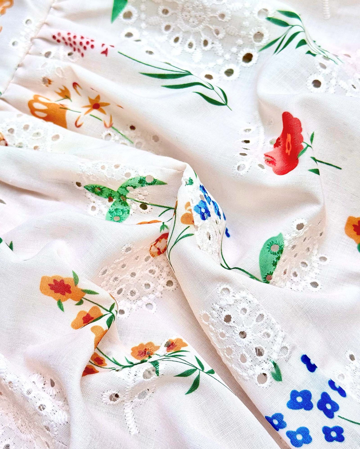 Girls Floral Print Chikankari Casual Dress