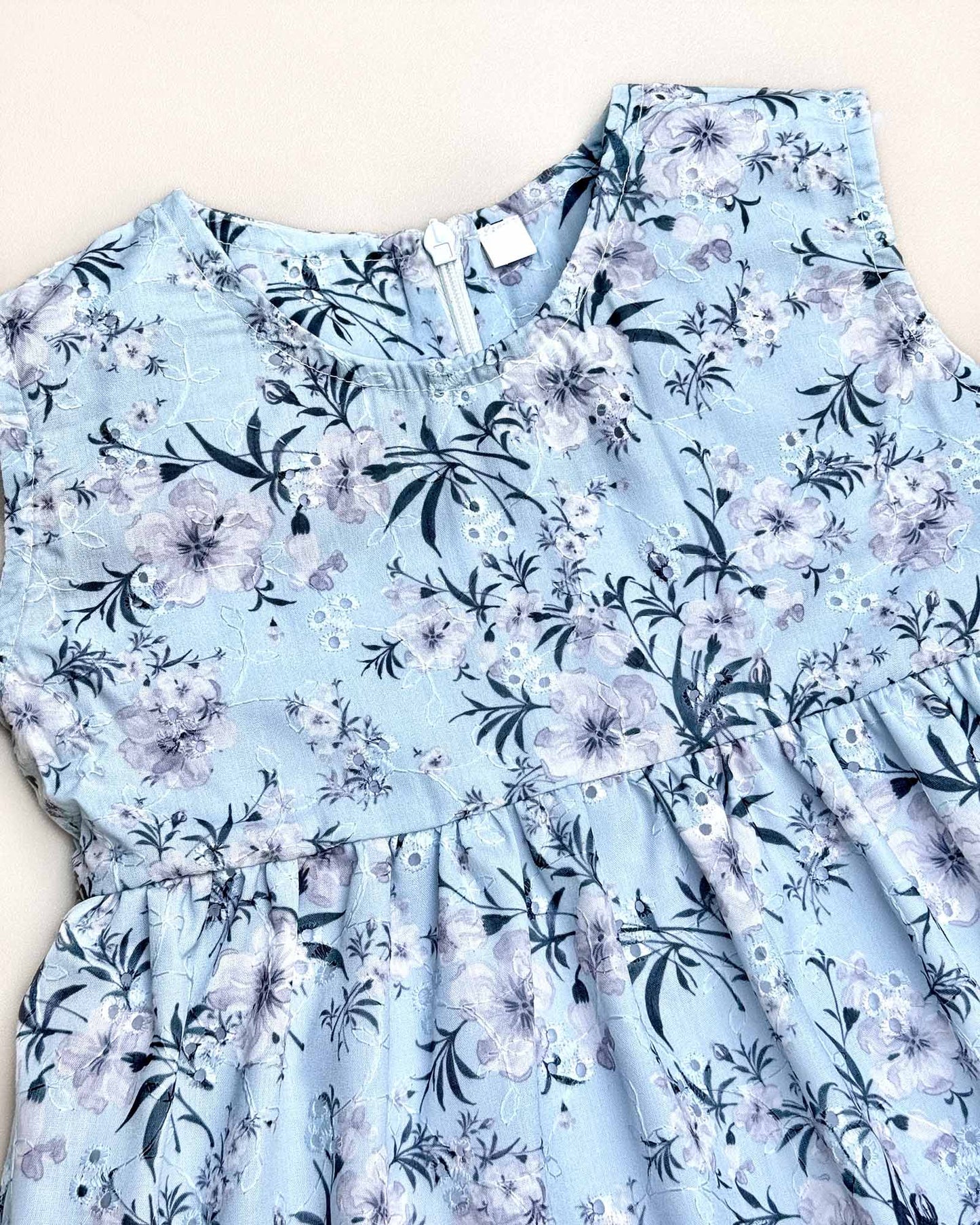Girls Floral Print Chikankari Casual Dress