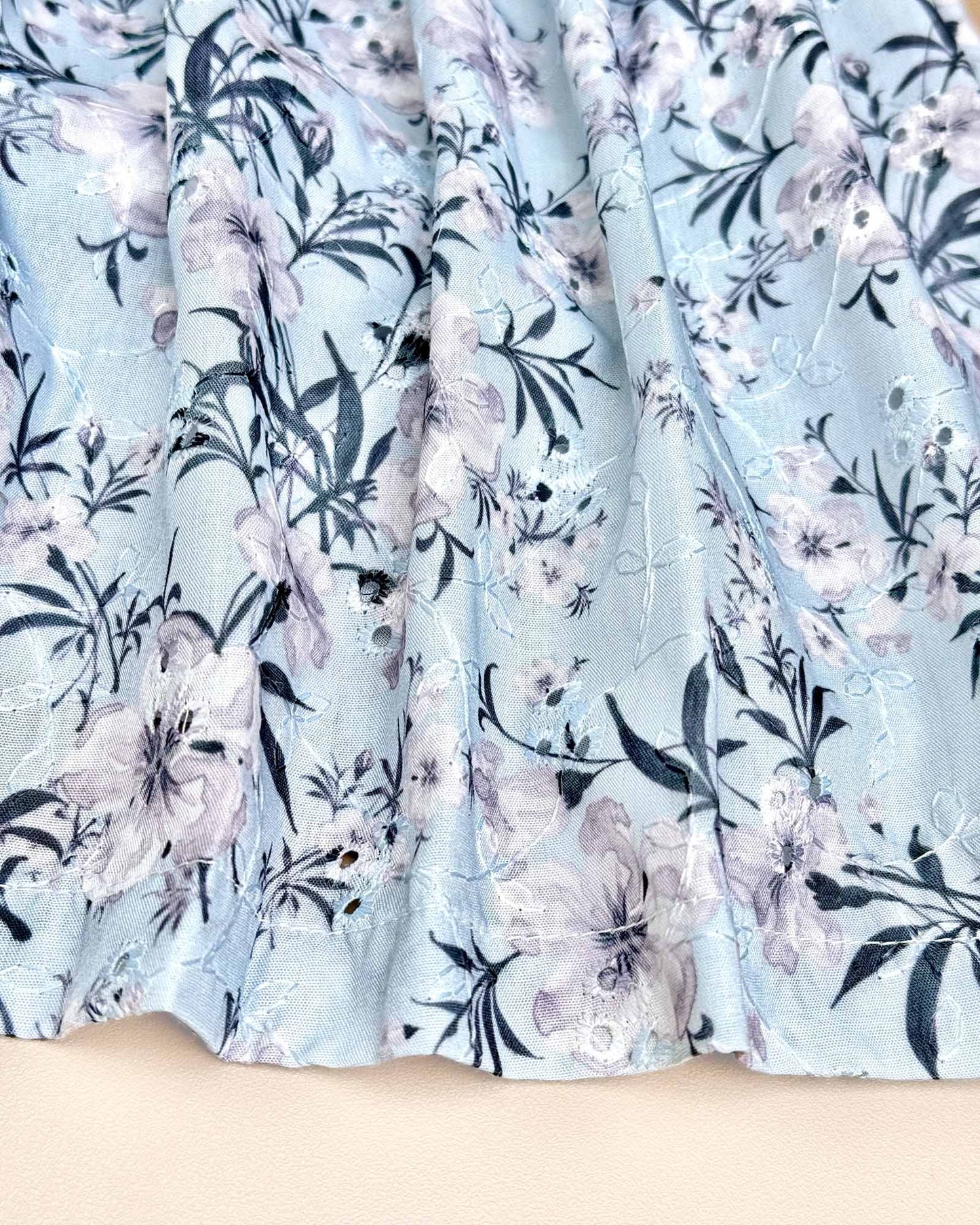 Girls Floral Print Chikankari Casual Dress