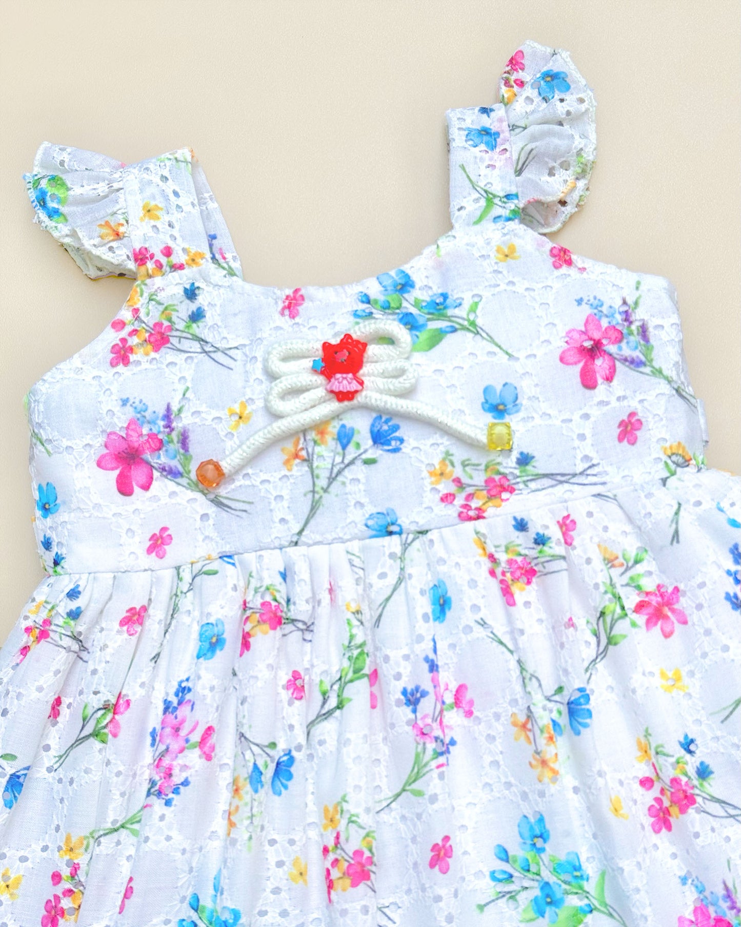 Vintage Flower Print Chikankari Cotton Dress