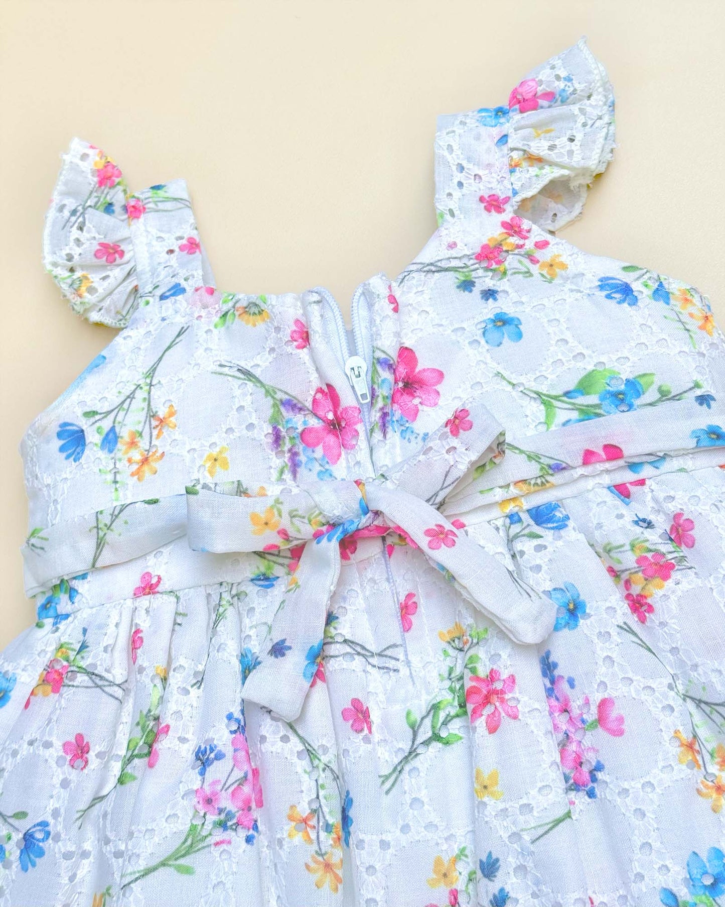 Vintage Flower Print Chikankari Cotton Dress