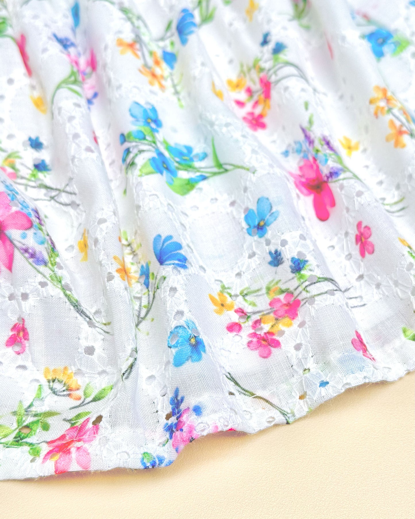 Vintage Flower Print Chikankari Cotton Dress