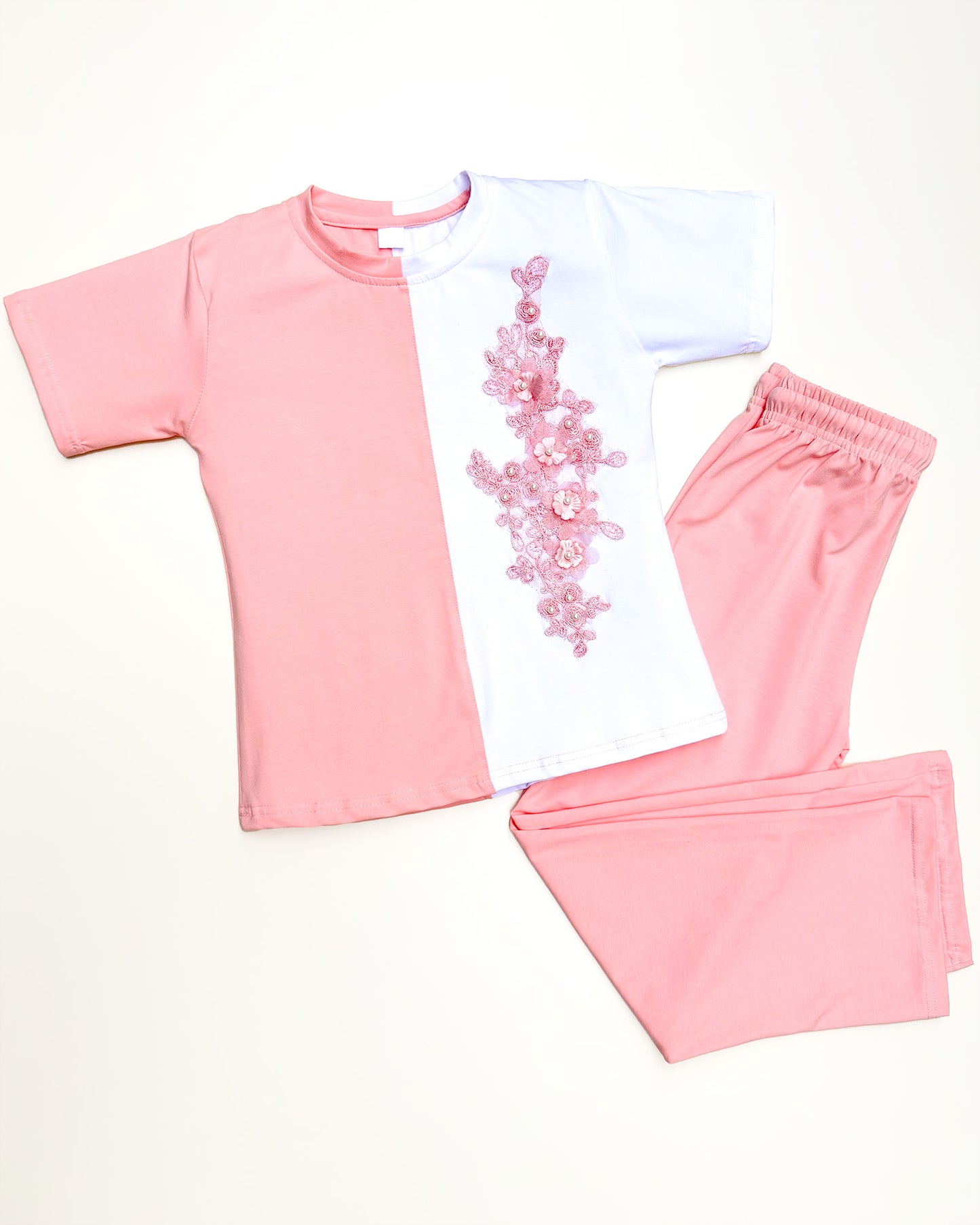Dual Colour Appliqué Embroidered Co-ord Set