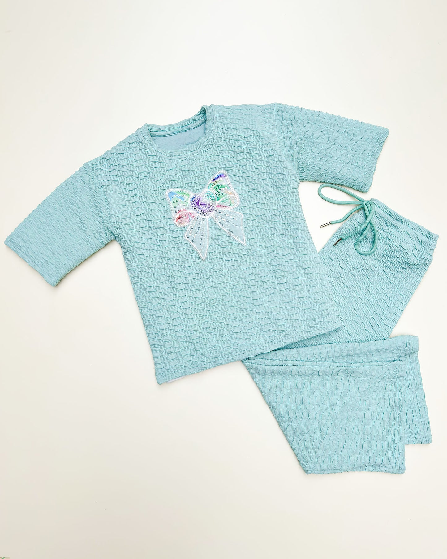 Smocking Texture T-shirt & Palazzo Pants Co-ord Set