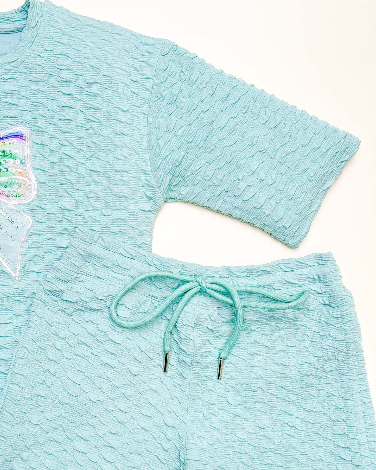 Smocking Texture T-shirt & Palazzo Pants Co-ord Set