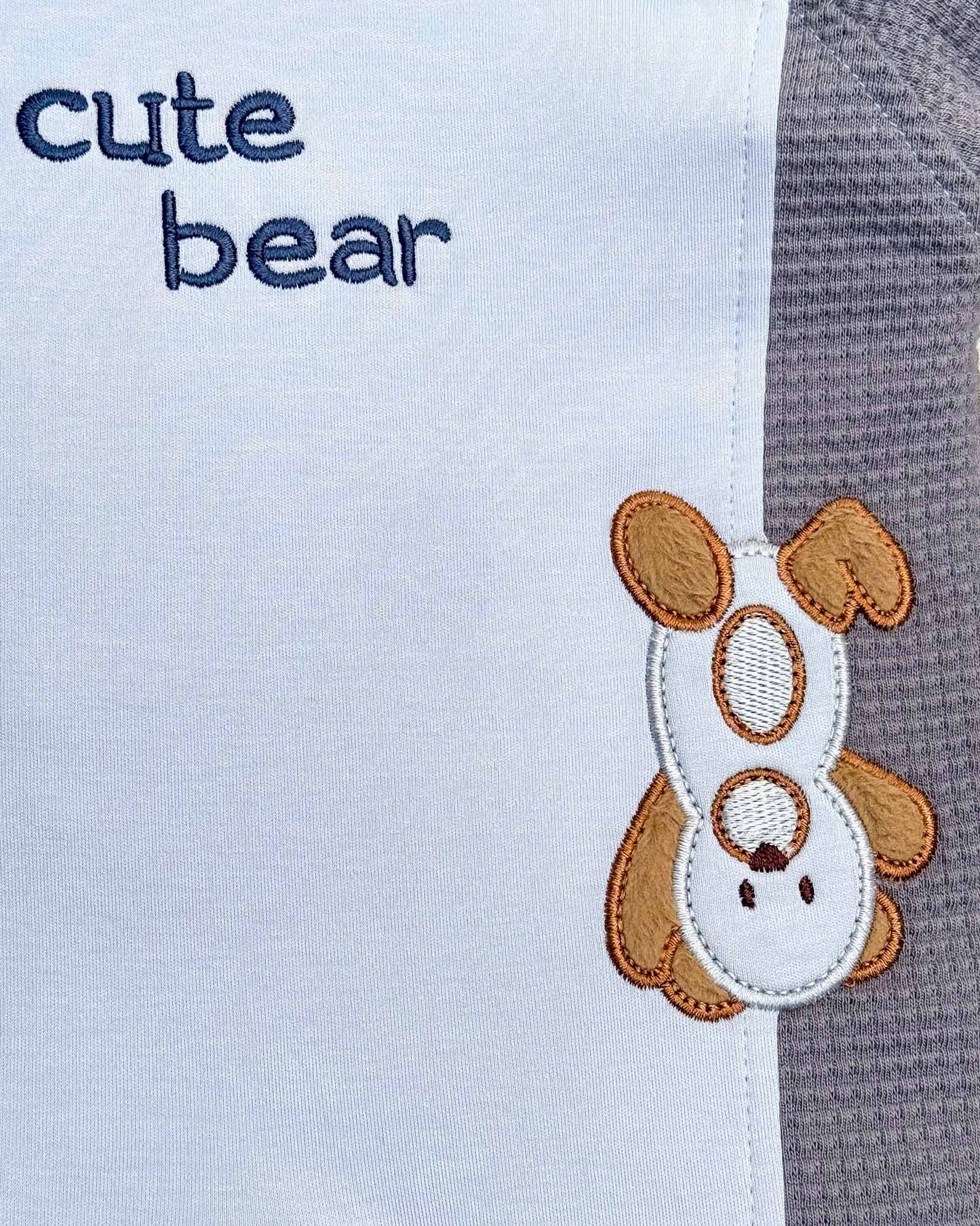 Full Sleeve Cute Bear Embroidered Textured Romper