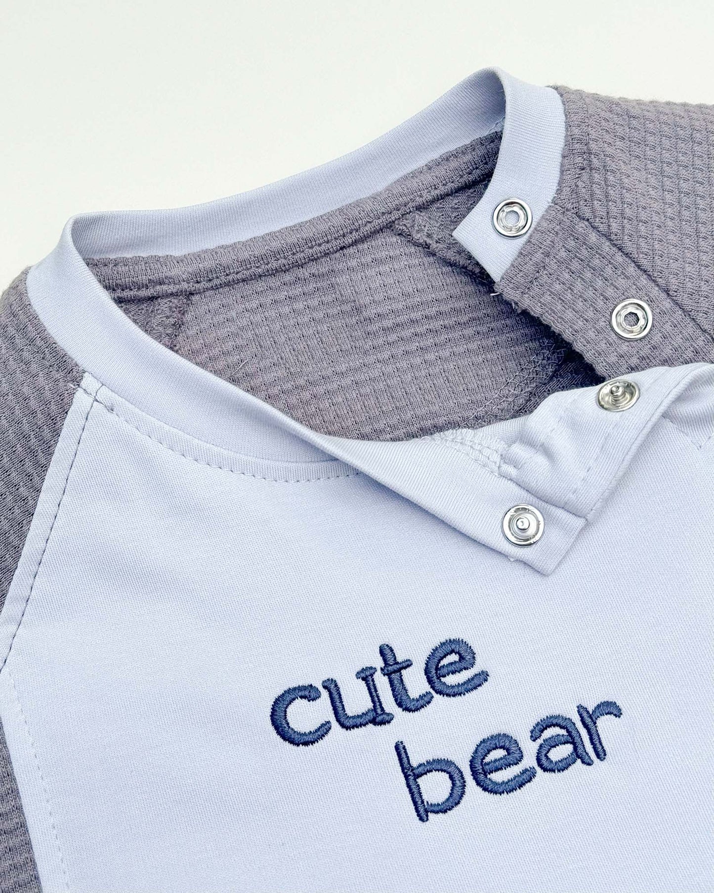 Full Sleeve Cute Bear Embroidered Textured Romper