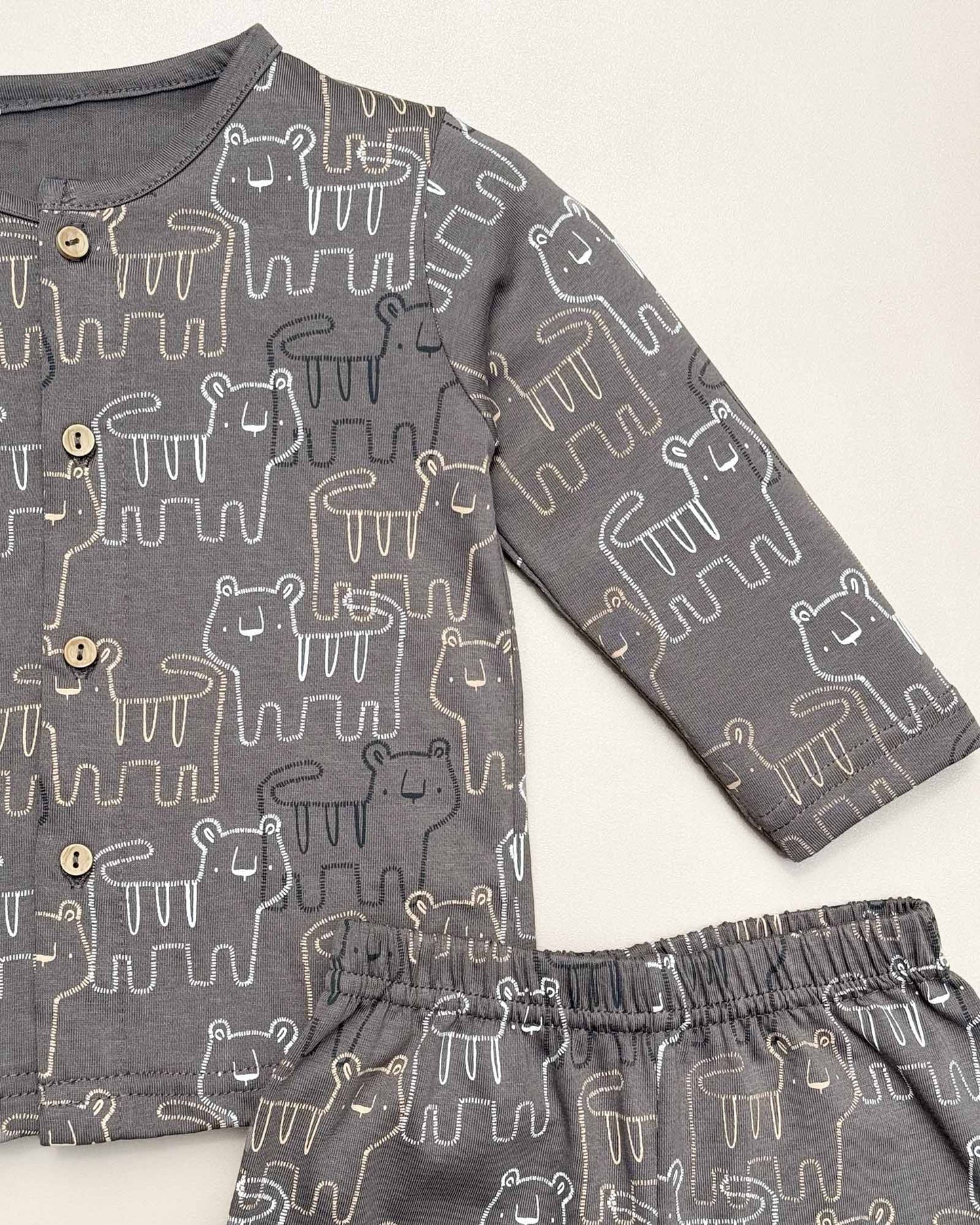 Full Sleeve Front Open Lion Graffiti Printed Co-ord Set