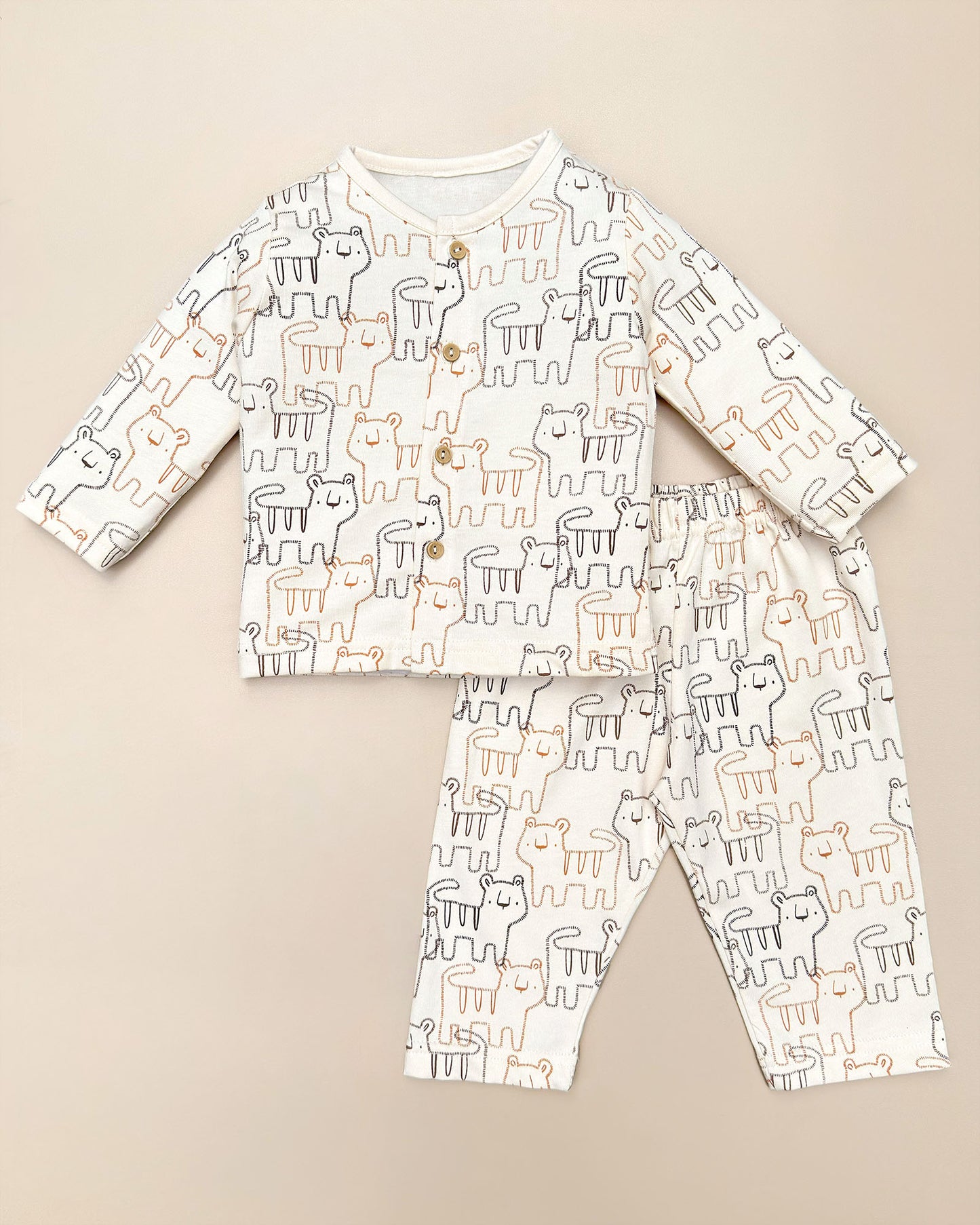 Full Sleeve Front Open Lion Graffiti Printed Co-ord Set
