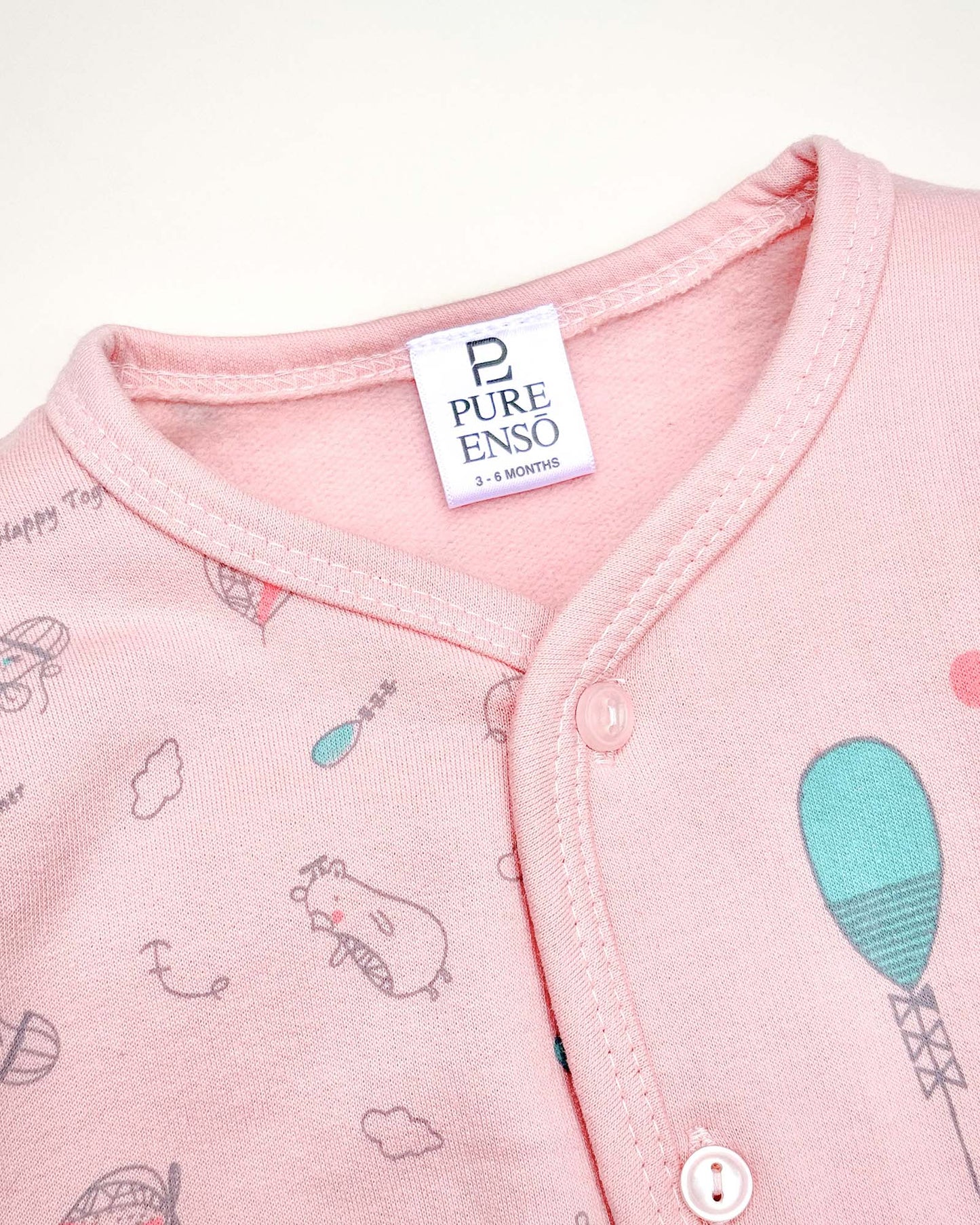 Bear Balloon Printed Fleeced Front Open Night Suit