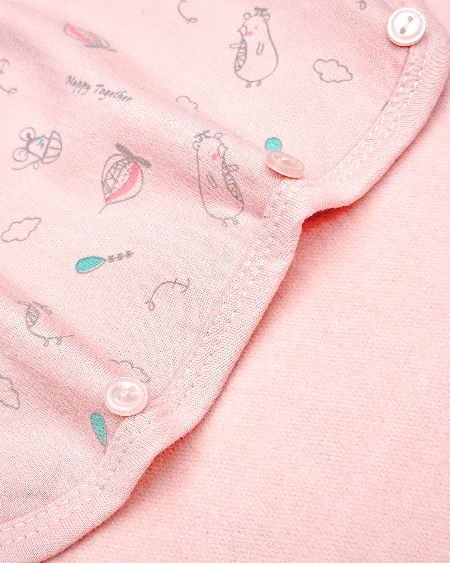 Bear Balloon Printed Fleeced Front Open Night Suit