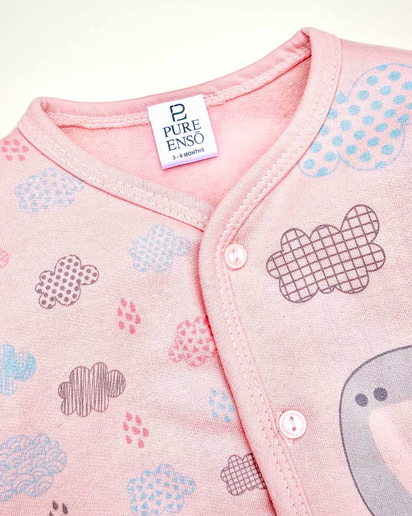 Hippo Cloud Printed Fleeced Front Open Night Suit