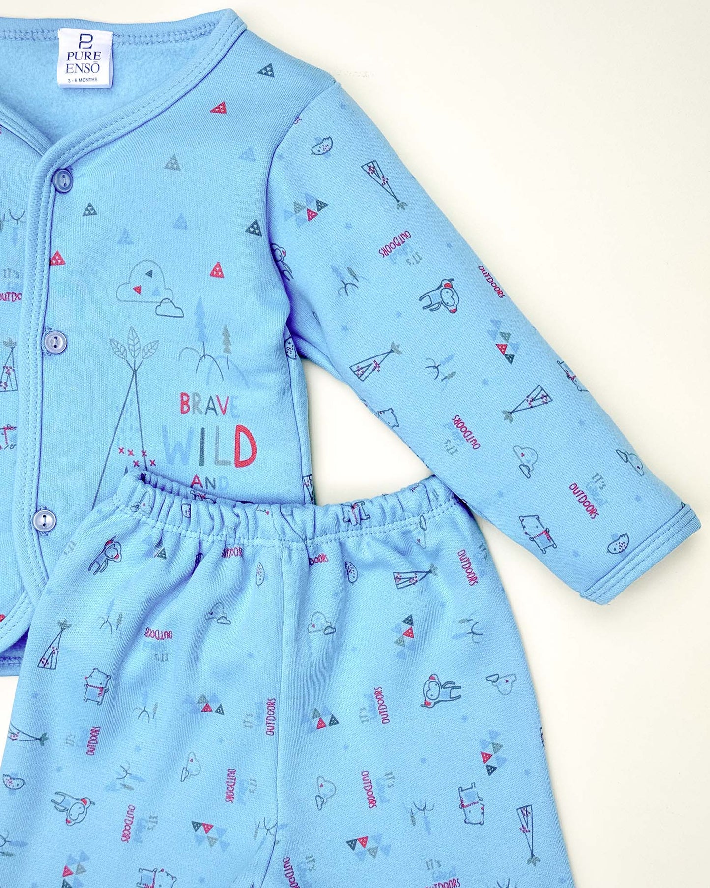 Wild & Free Printed Fleeced Front Open Night Suit