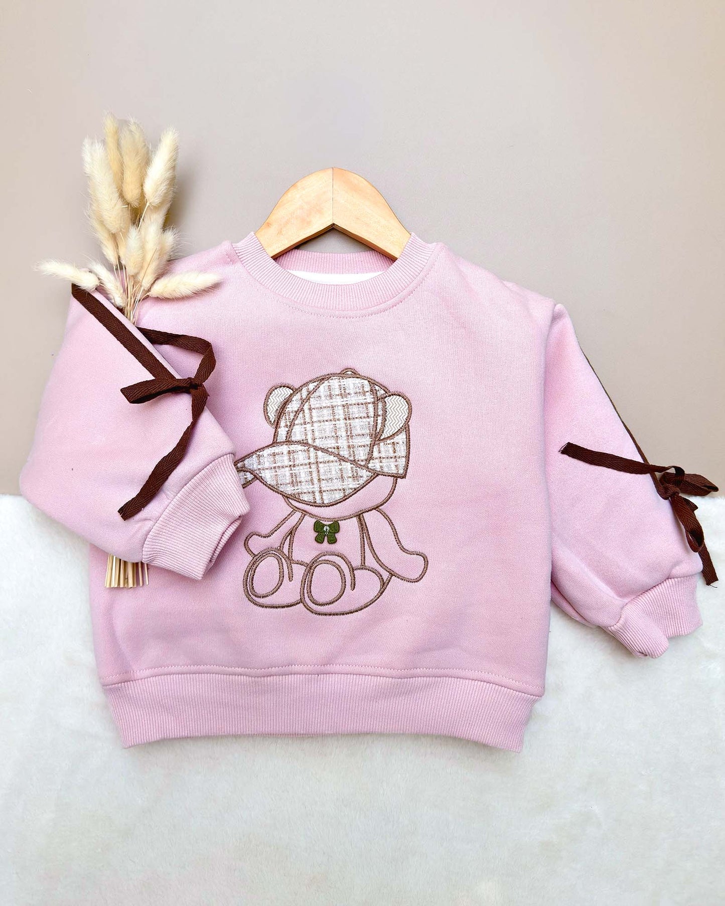 Full-Sleeve Teddy Bear Embroidery Sweatshirt