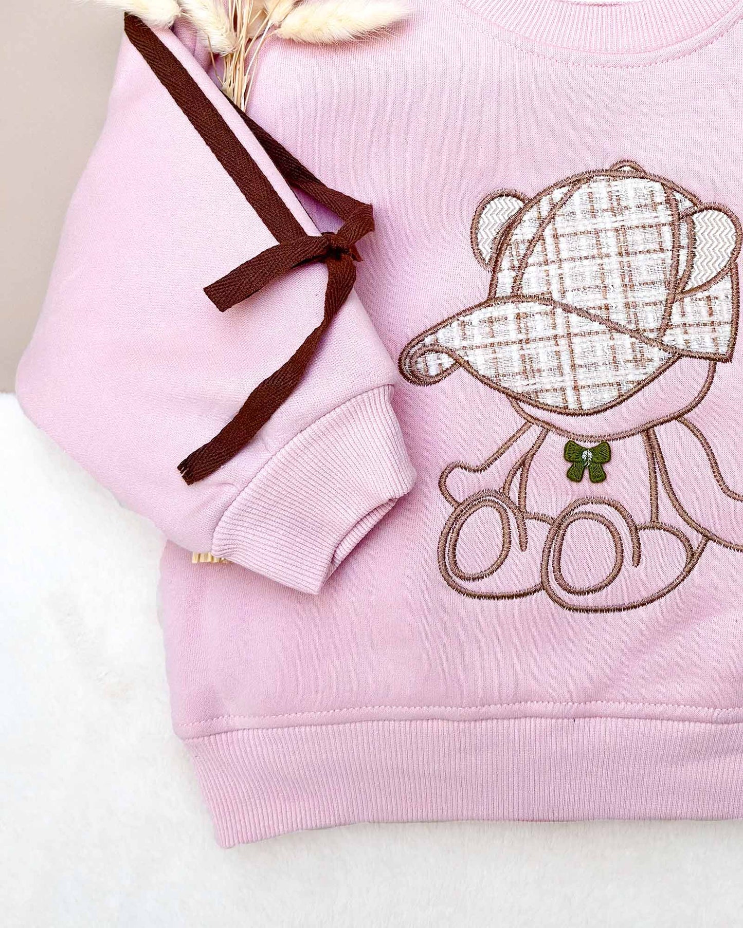 Full-Sleeve Teddy Bear Embroidery Sweatshirt