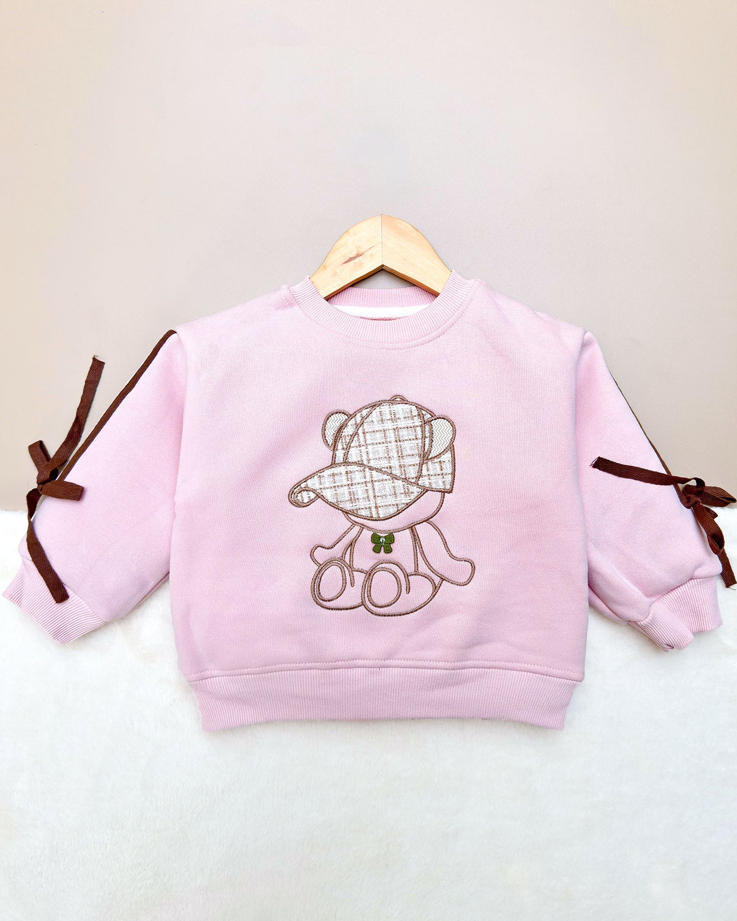 Full-Sleeve Teddy Bear Embroidery Sweatshirt