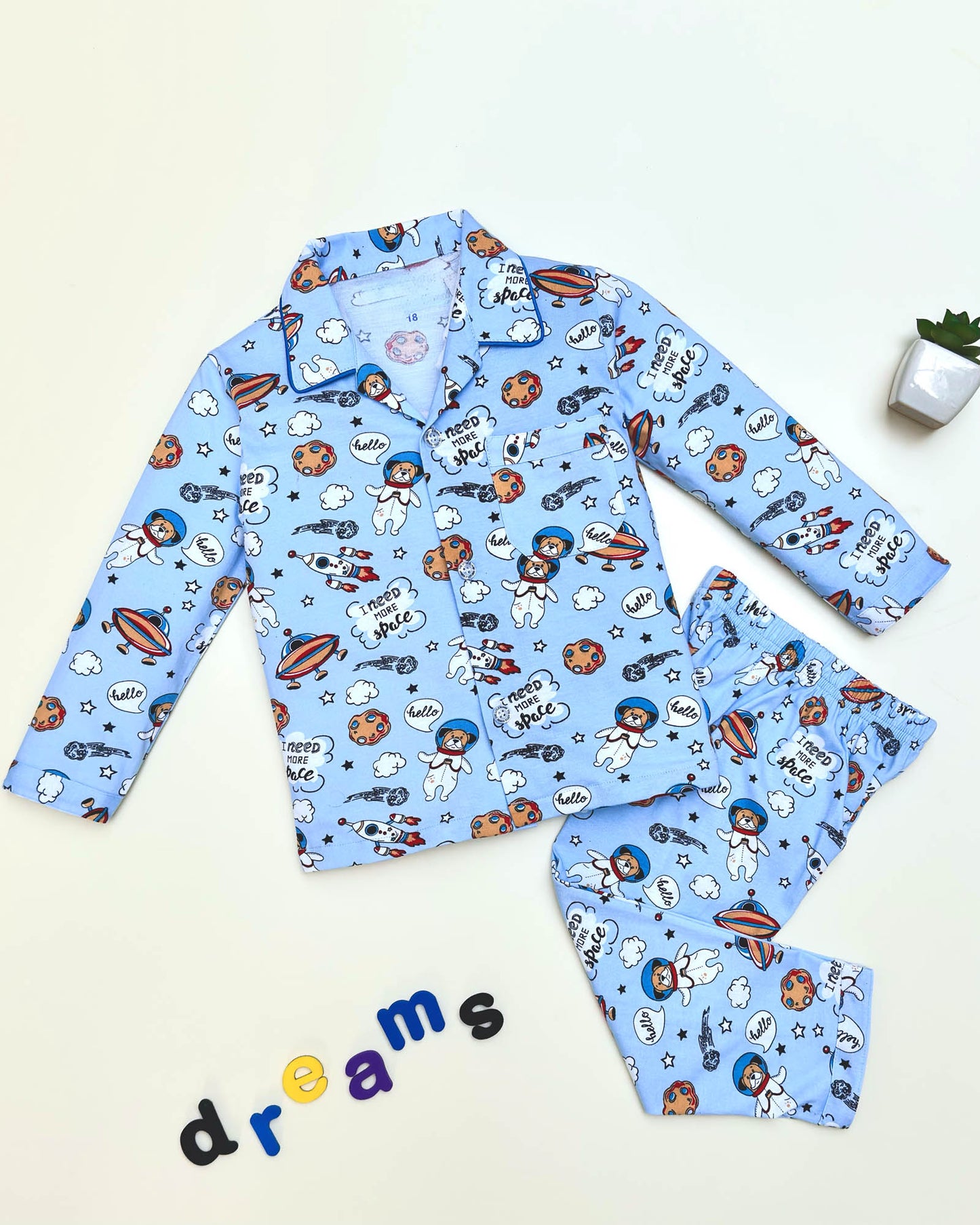 Printed Hosiery Night Suit Dog In Space