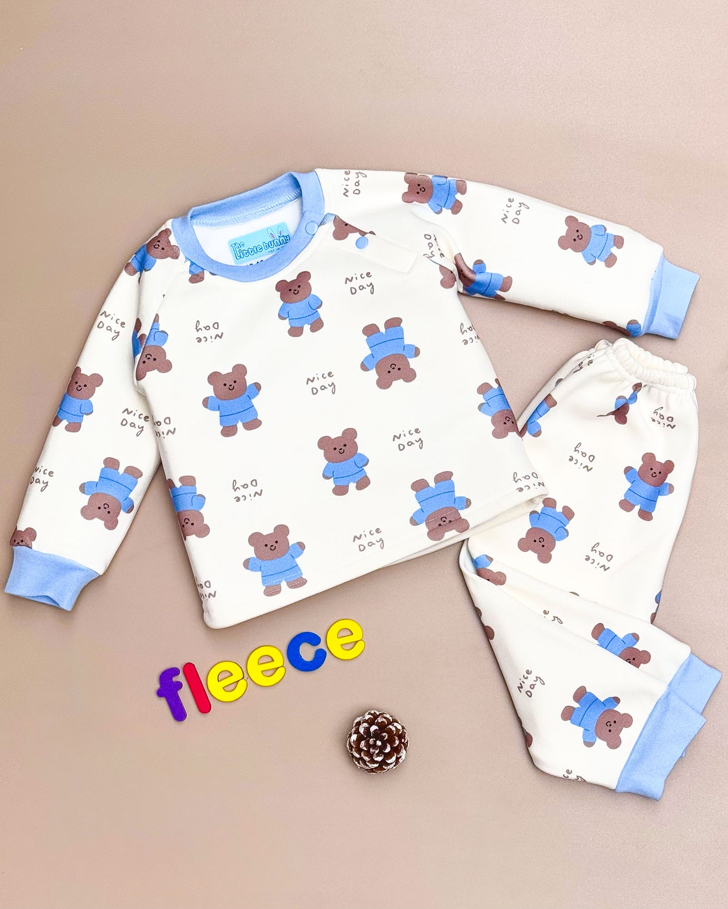 Nice Day Bear Printed Fleeced Co-ord Set