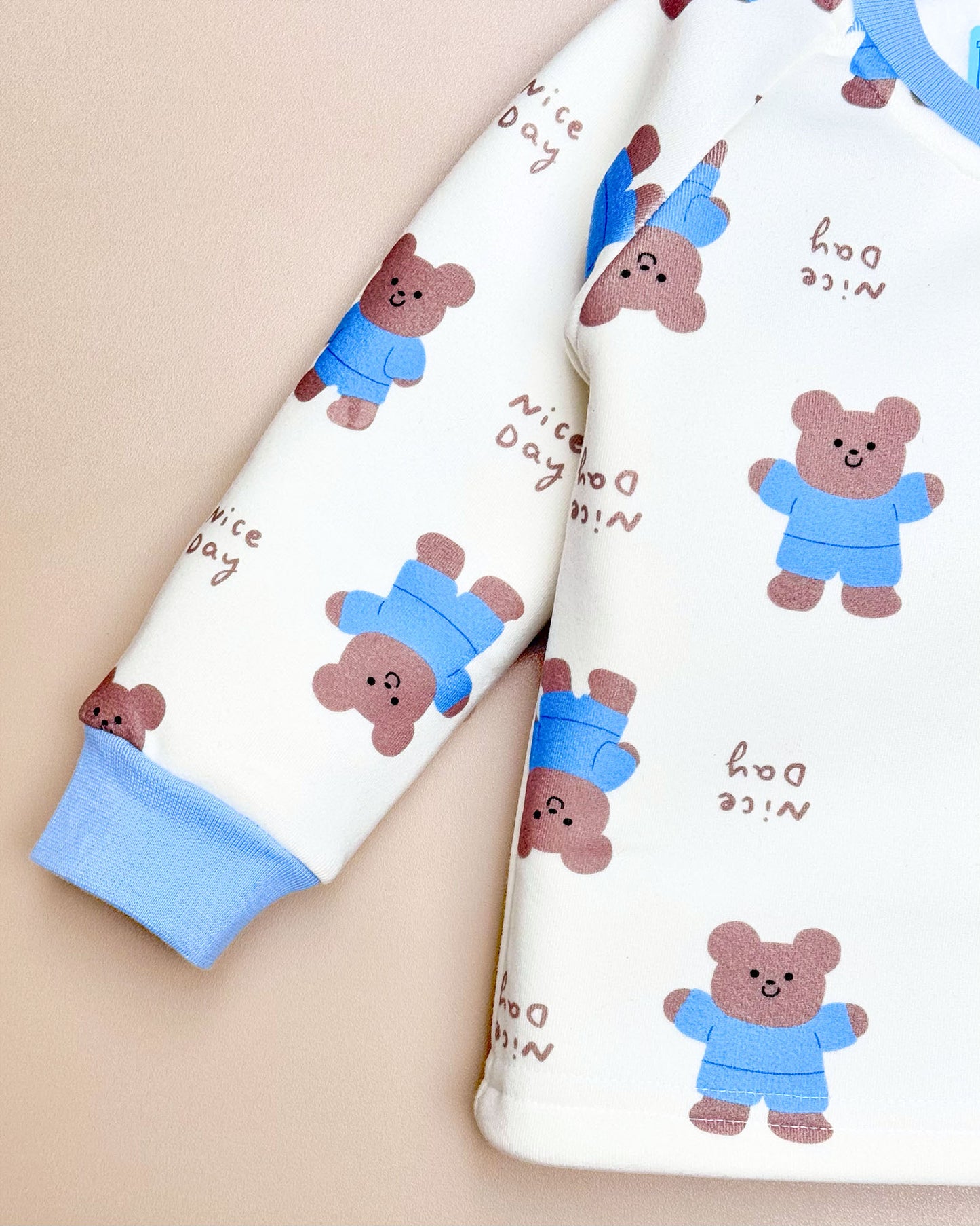 Nice Day Bear Printed Fleeced Co-ord Set