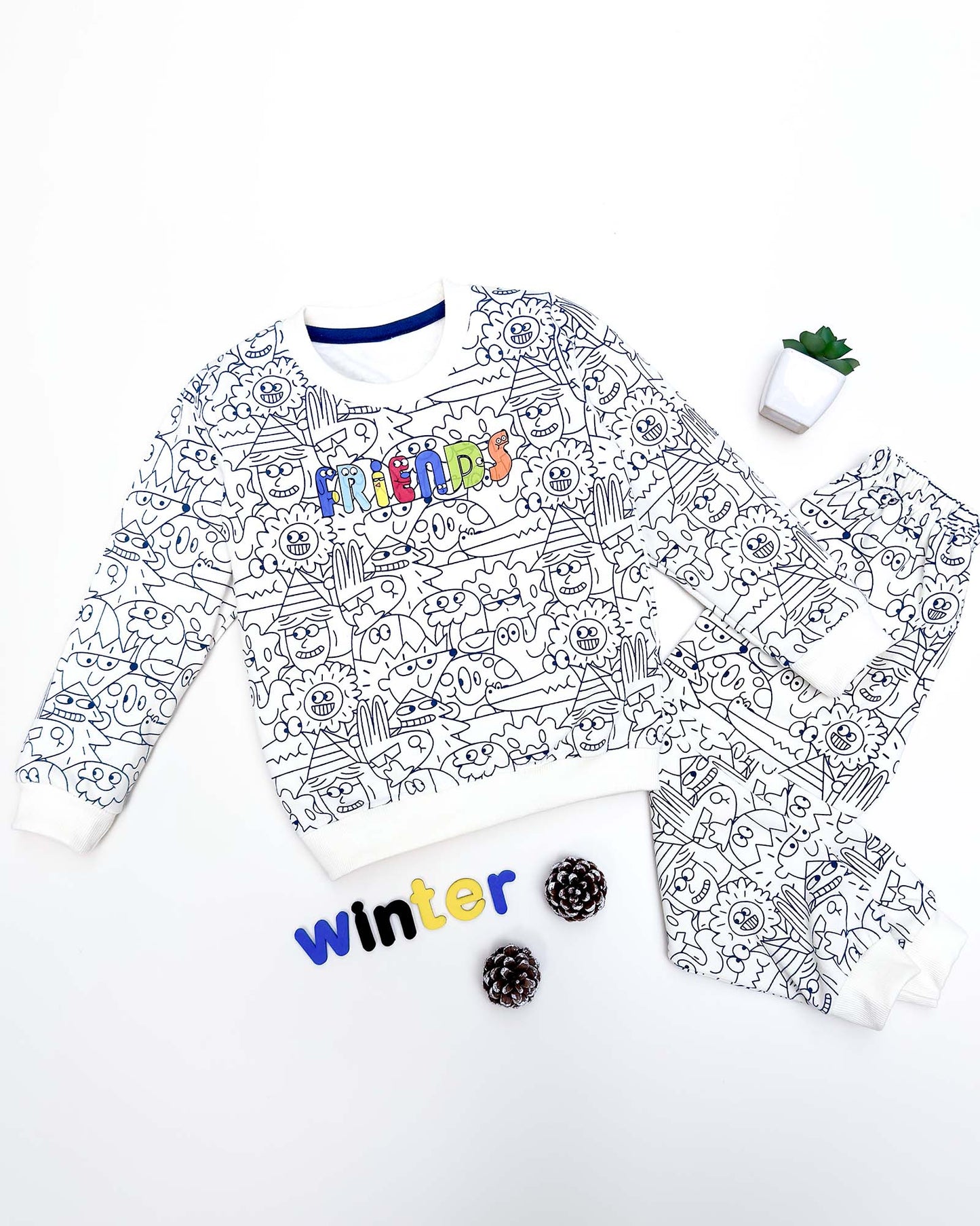 FRIENDS Graffiti Printed Fleeced Co-ord Set