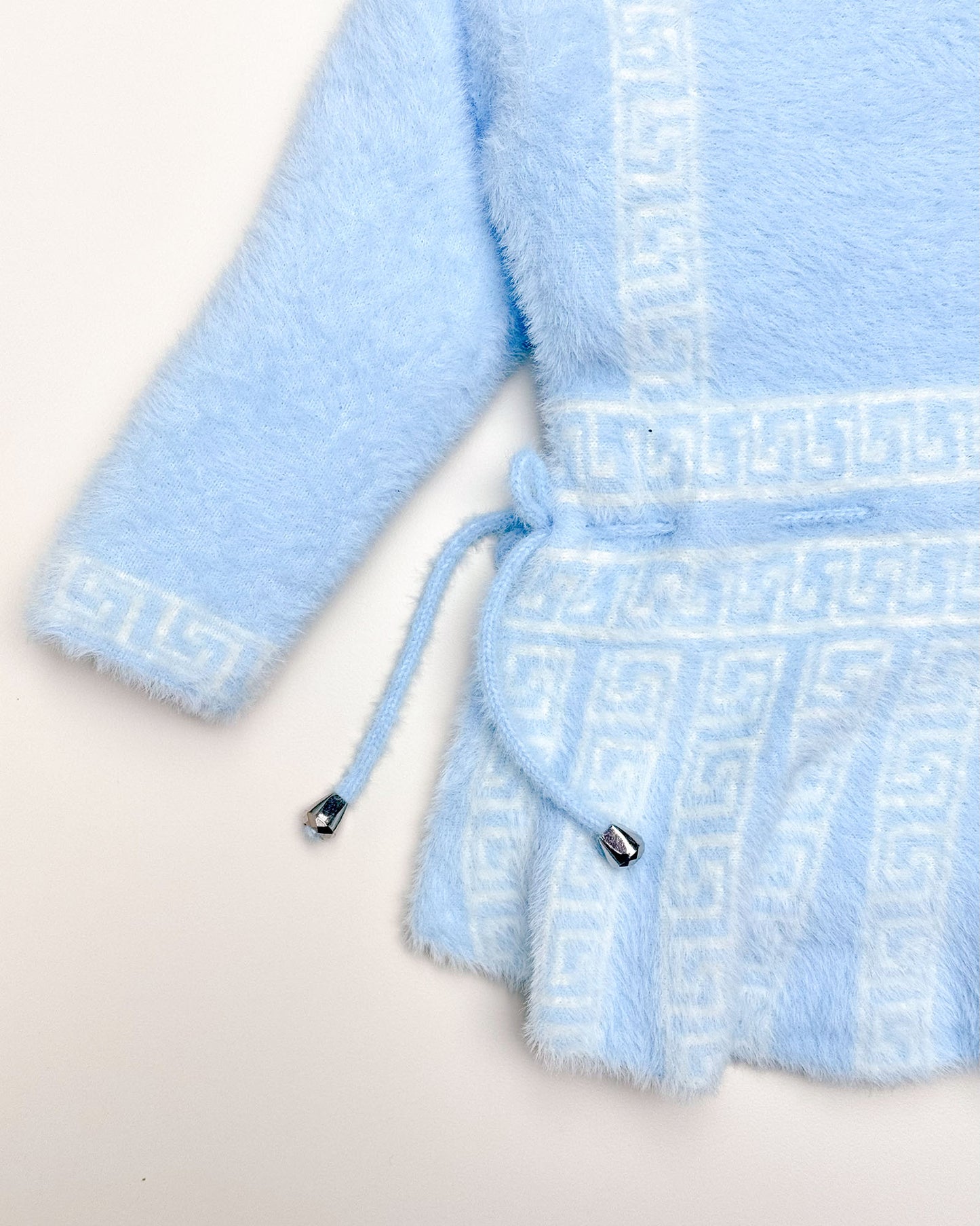 Full Sleeves Faux Fur Frock Co-ord Set with Geometric Print