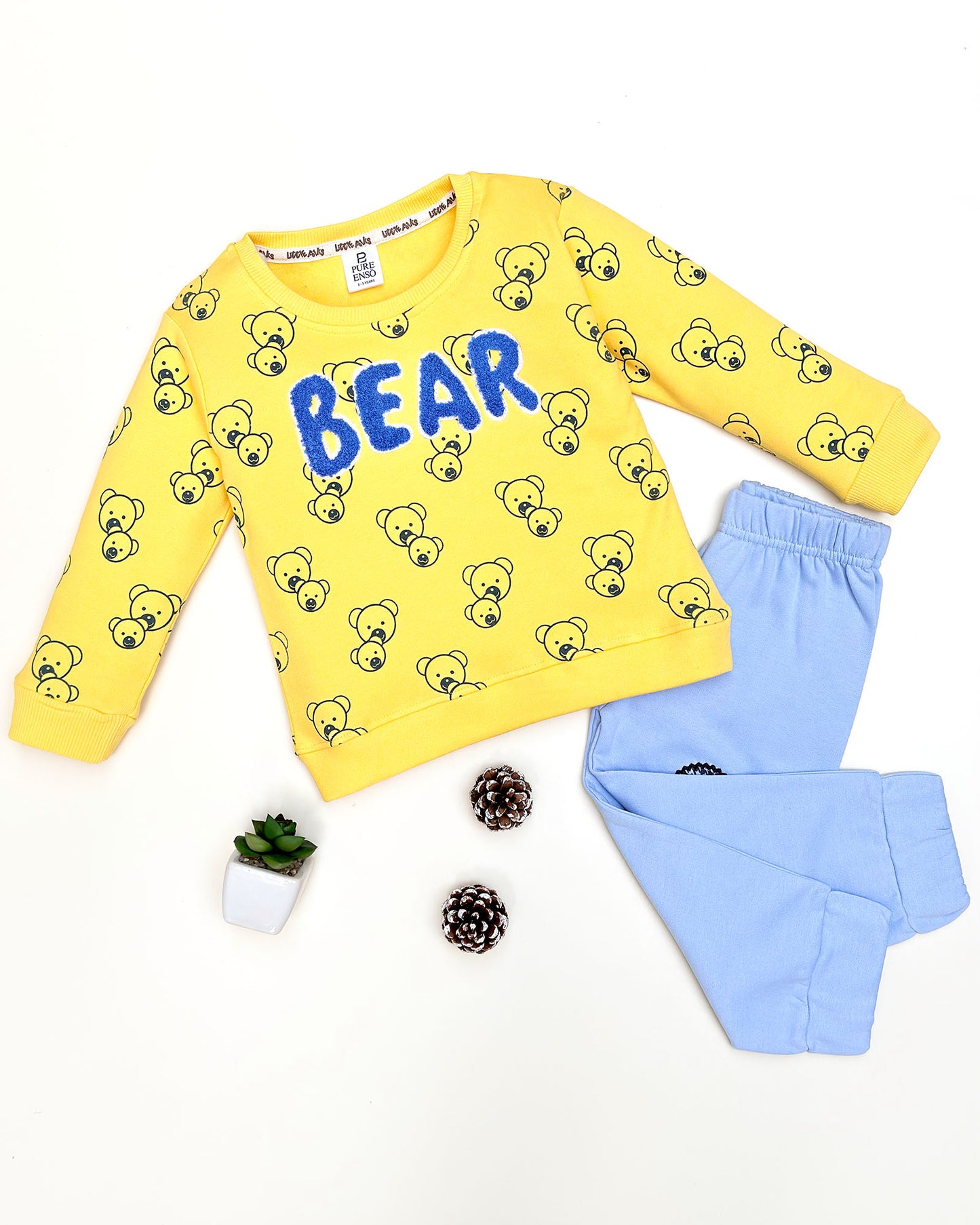 Fleeced Bear Bouclé Embroidery & Baby Print Co-ord