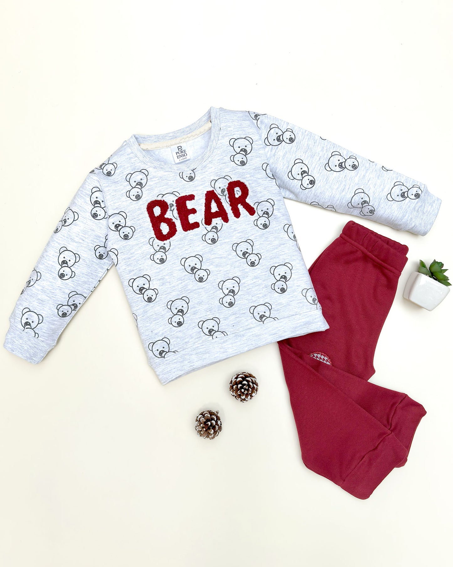 Fleeced Bear Bouclé Embroidery & Baby Print Co-ord