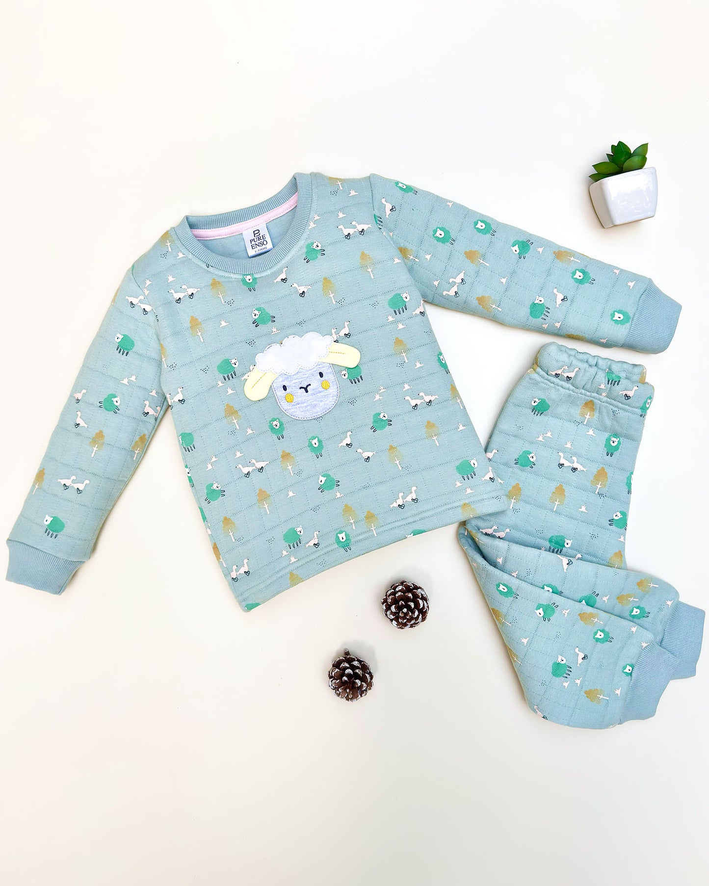 Quilted Sheep Appliqué & Forest Print Co-ord Set