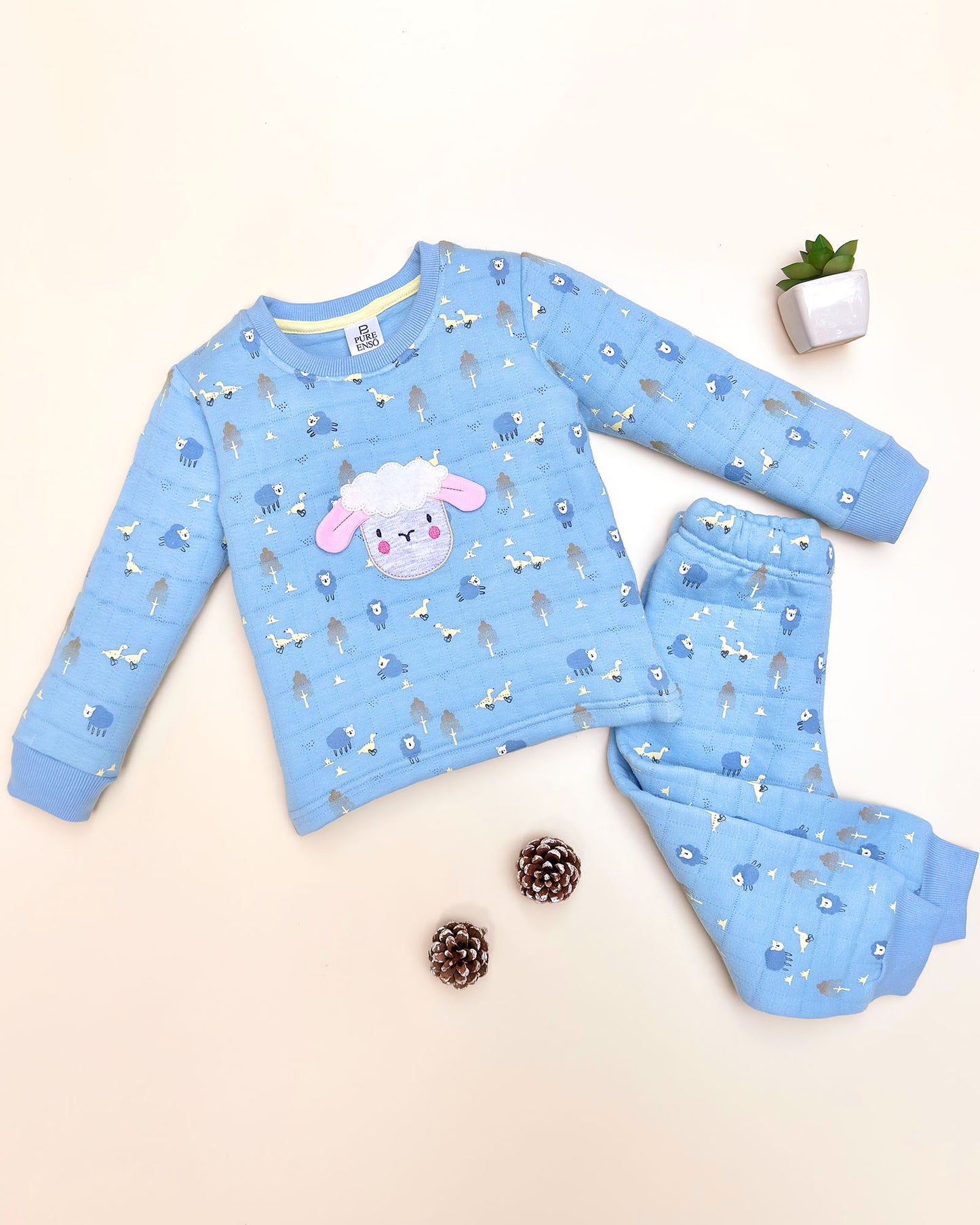 Quilted Sheep Appliqué & Forest Print Co-ord Set
