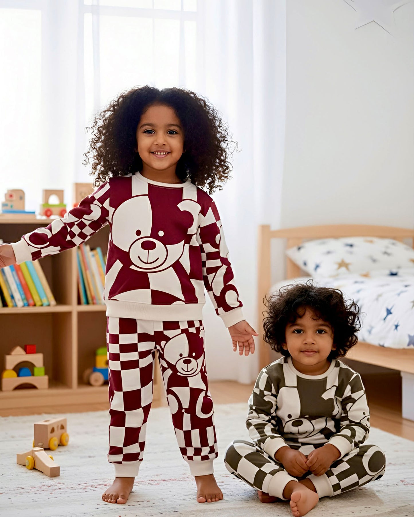 Bear Graffiti Printed Full Sleeve Co-ord Set