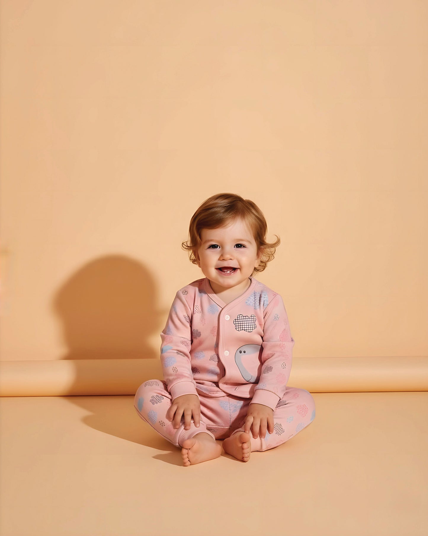 Hippo Cloud Printed Fleeced Front Open Night Suit