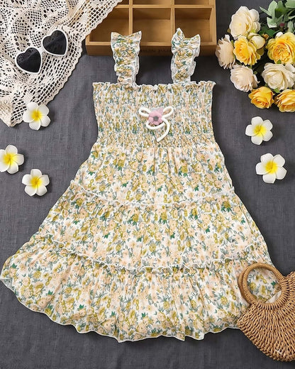 Floral Print Smocked Bodice Midi Dress