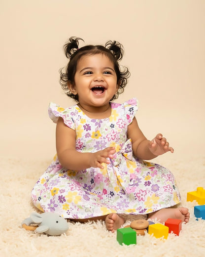 Watercolour Flower Print Frock with Bow Detail