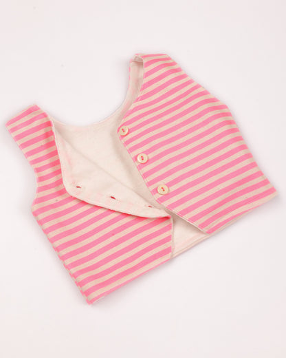 Soft Textured Stripe Top with Polka Skirt Set