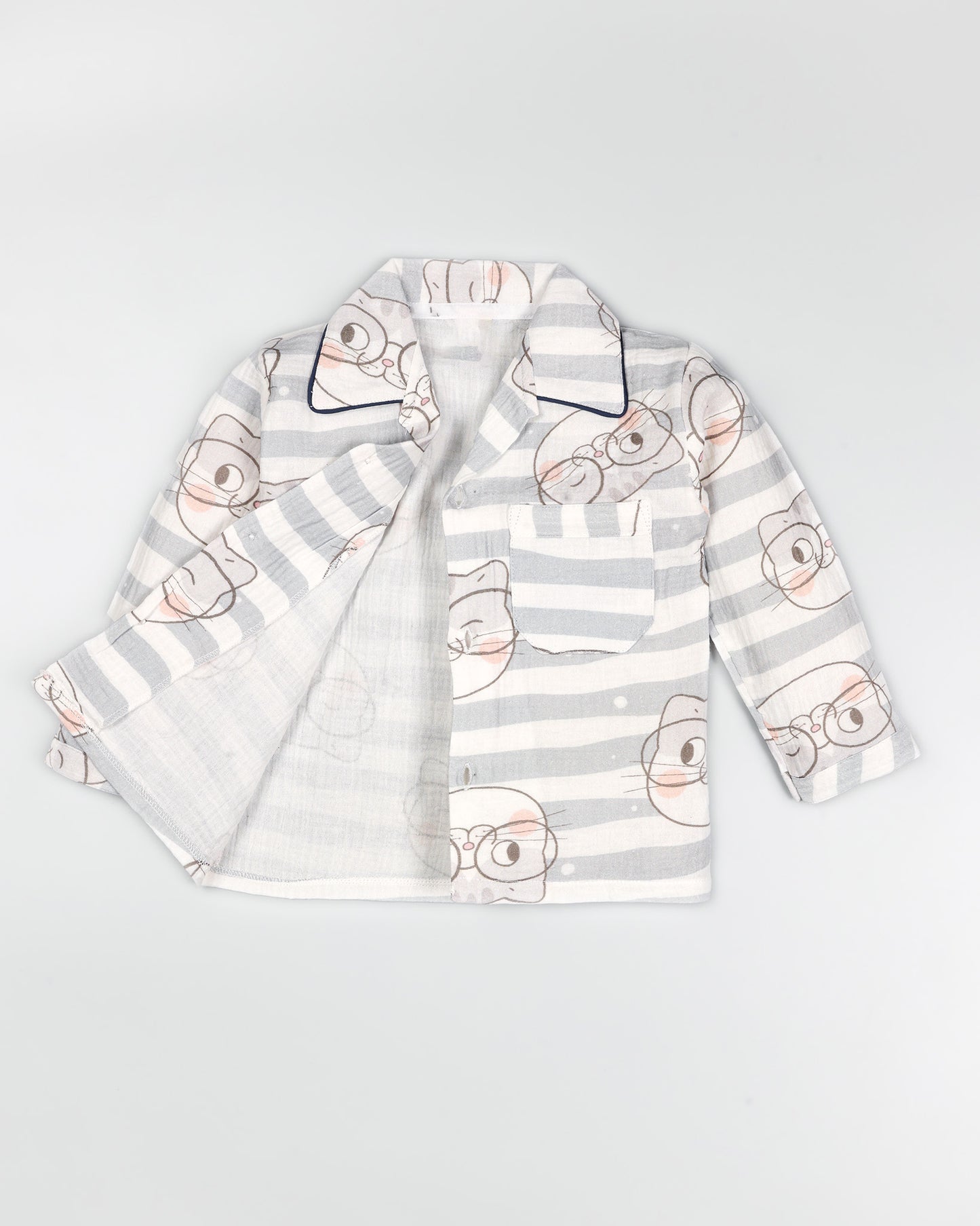 Cute Kitten Printed Muslin Night Suit
