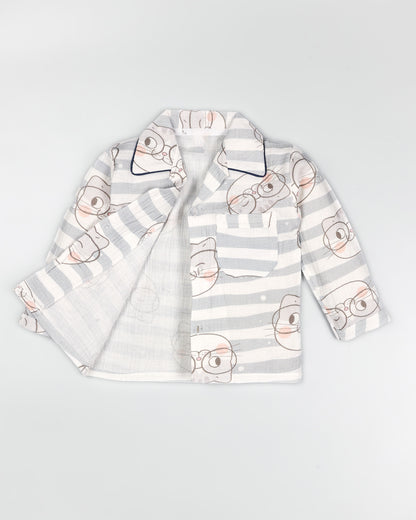 Cute Kitten Printed Muslin Night Suit