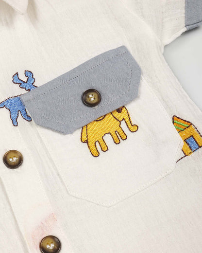 Urban Life Embroidered Popcorn Muslin Shorts Co-Ord Set