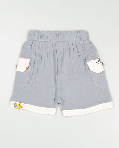 Urban Life Embroidered Popcorn Muslin Shorts Co-Ord Set
