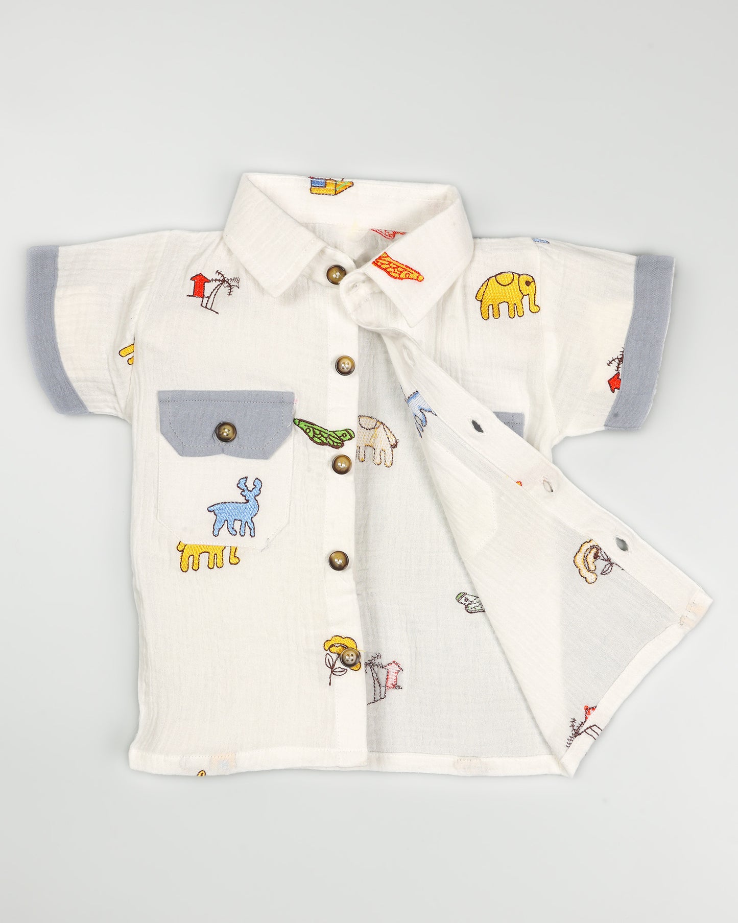 Urban Life Embroidered Popcorn Muslin Shorts Co-Ord Set