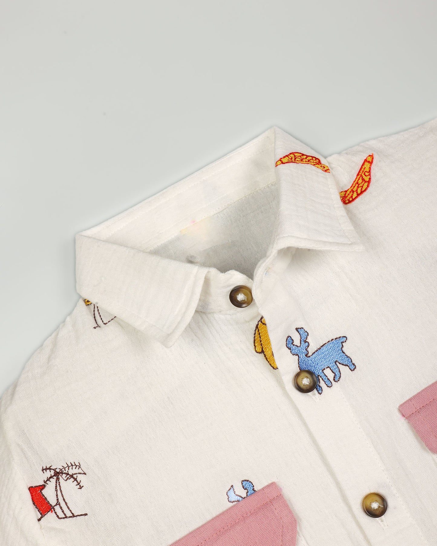 Urban Life Embroidered Popcorn Muslin Shorts Co-Ord Set