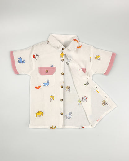 Urban Life Embroidered Popcorn Muslin Shorts Co-Ord Set