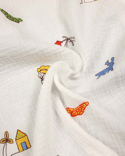 Urban Life Embroidered Popcorn Muslin Shorts Co-Ord Set
