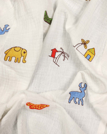 Urban Life Embroidered Popcorn Muslin Shorts Co-Ord Set
